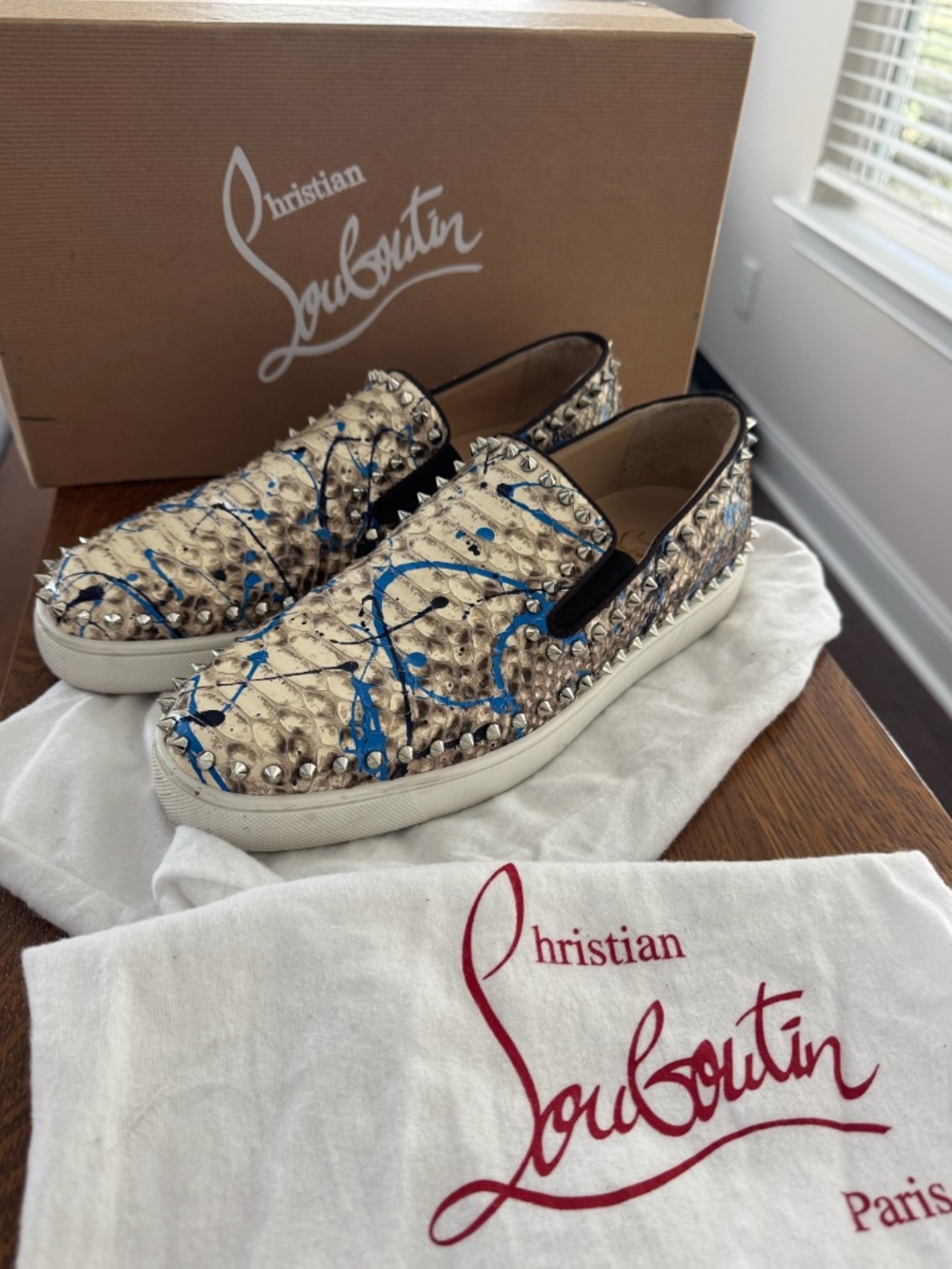 Christian Louboutin Spike Accents Python Loafers